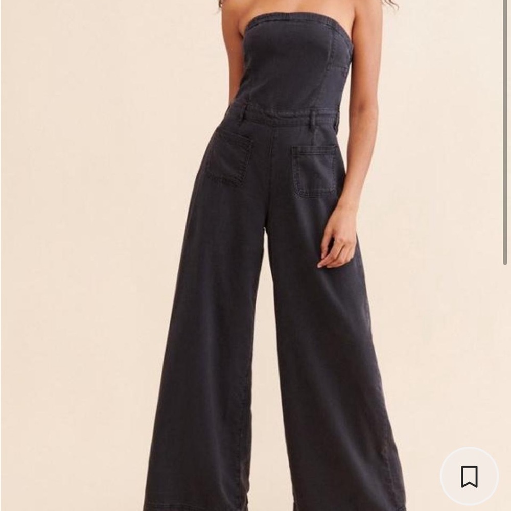 Anthropologie Black Wide-Leg Jumpsuit Strapless